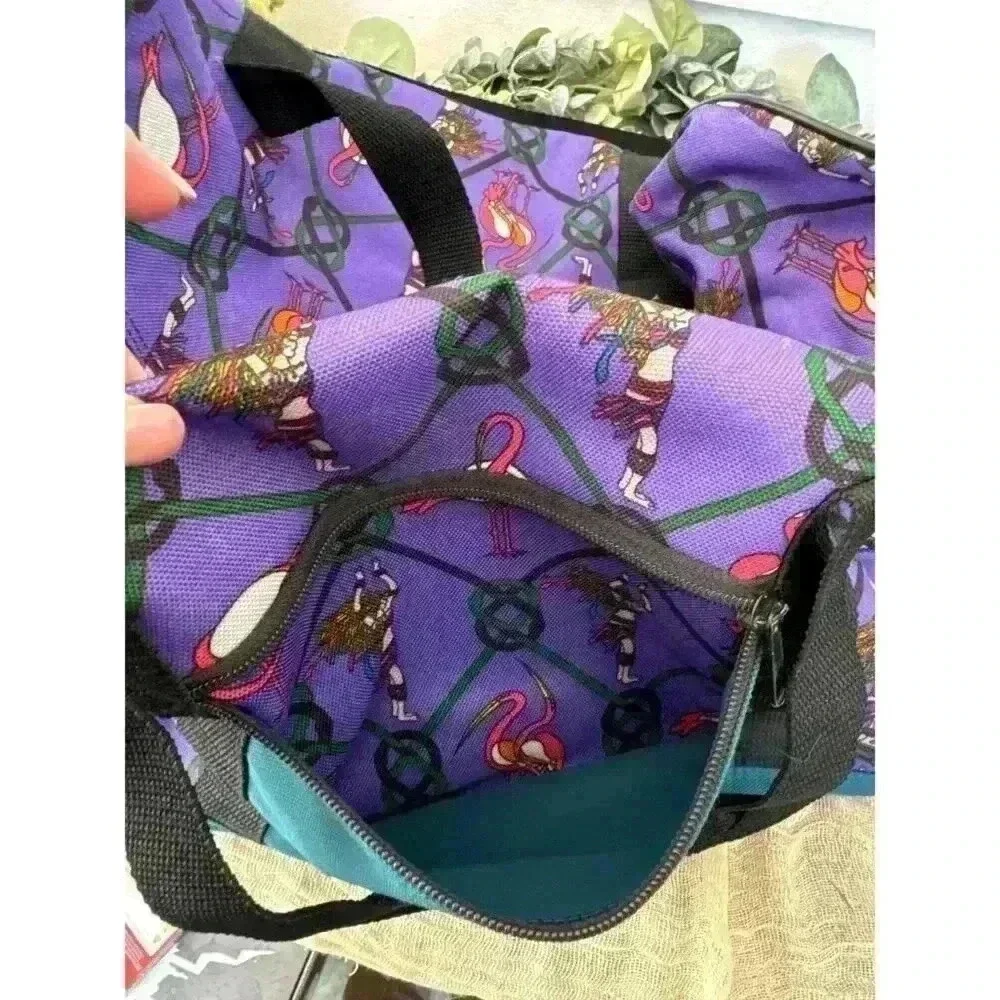 90s Bold Bossi‎ Active Equipment Duffel Bag purple flamingo belly dancer gym y2k